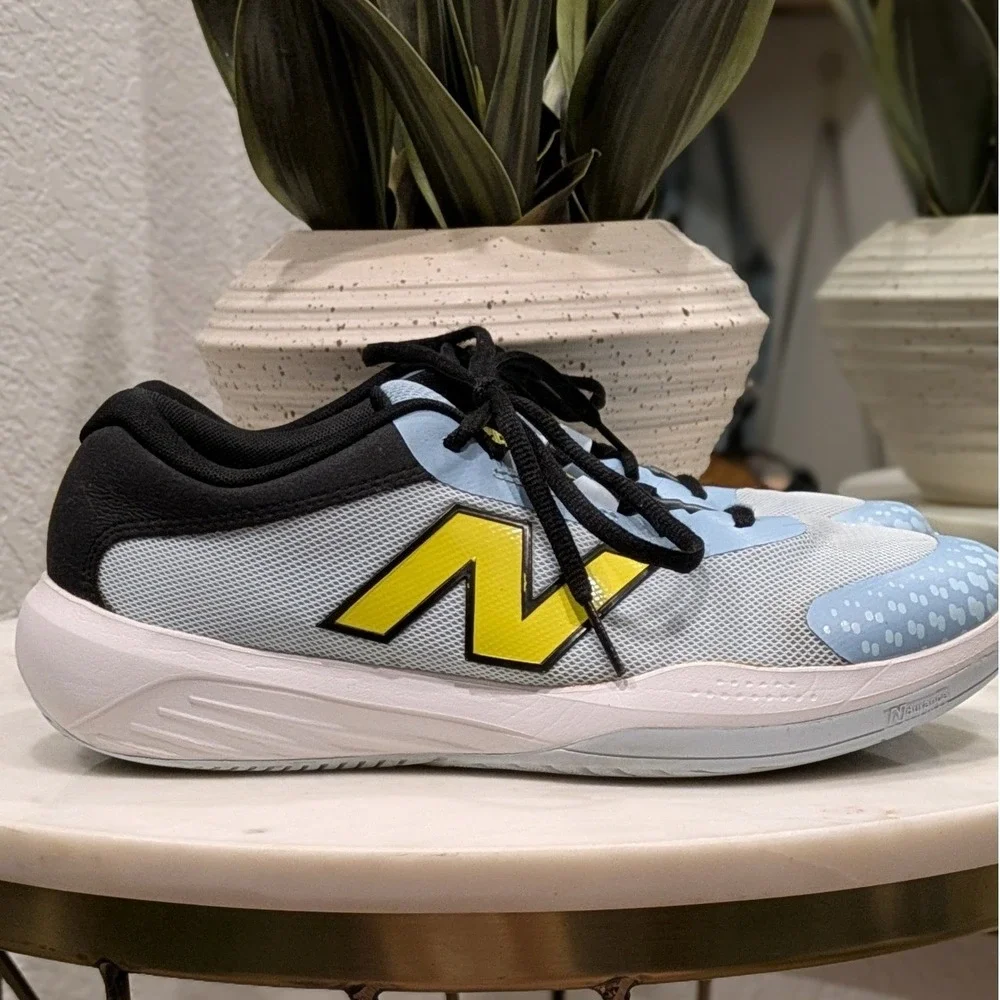 New Balance 696v6 Court Tennis Pickleball Shoes Quarry Blue Firefly Yellow Sz 6